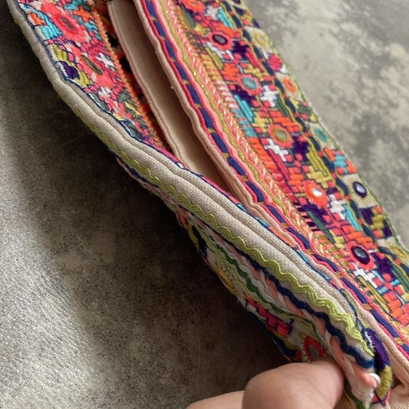 Star Mela Jui Large Neon Embroidered Studded Fold over Clutch Multicolor - Picture 12 of 12